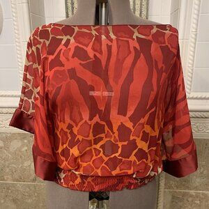 Express. Sz Large. Silk Blouson BOHO Peasant Lined Semi Sheer Chiffon Top. B55